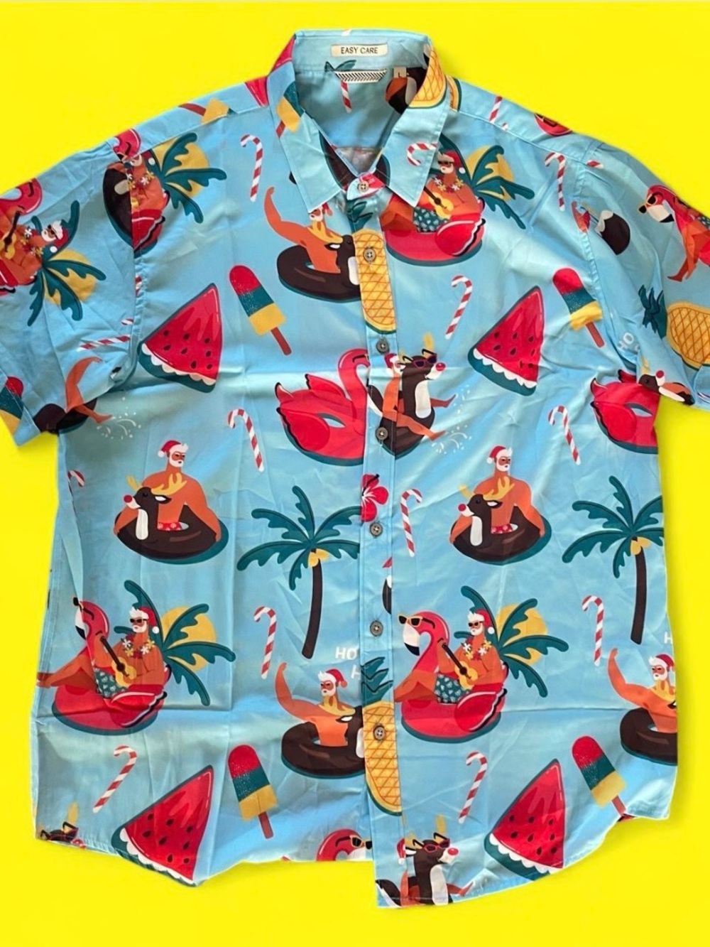 Men's Christmas Novelty light Blue Tropical Short-Sleeve Button-Down Shirt